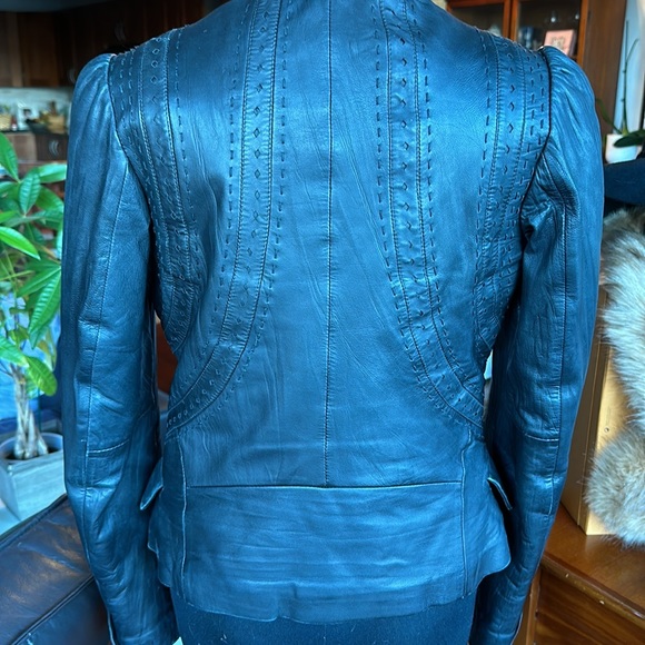 Just Cavalli Black Leather blazer jacket Small Size 40 quilted interior Y2K - Picture 4 of 14